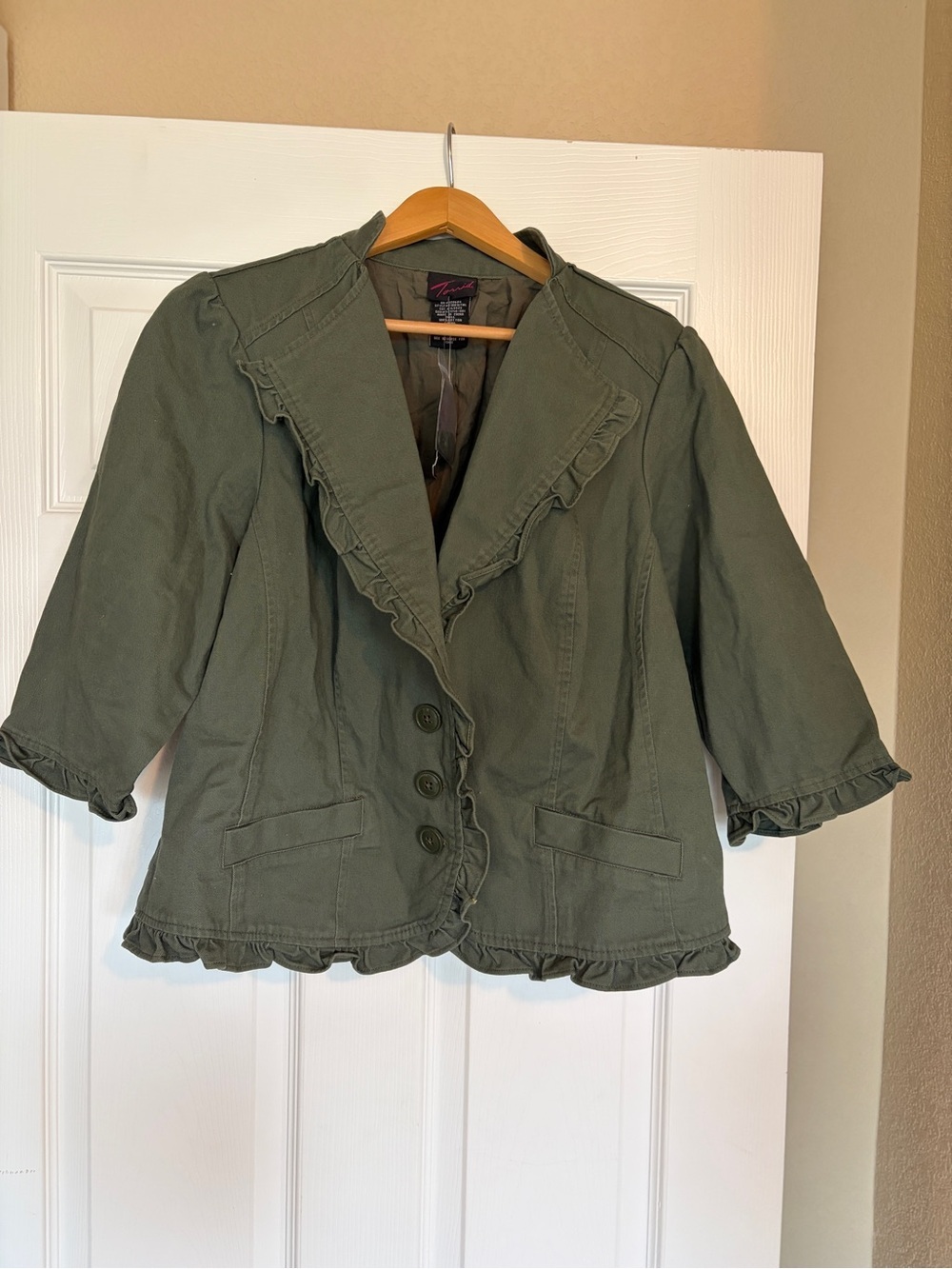 NWT Torrid Ruffled Jacket Size 0 (Large) Military Femme Romantic Utility Chic A2